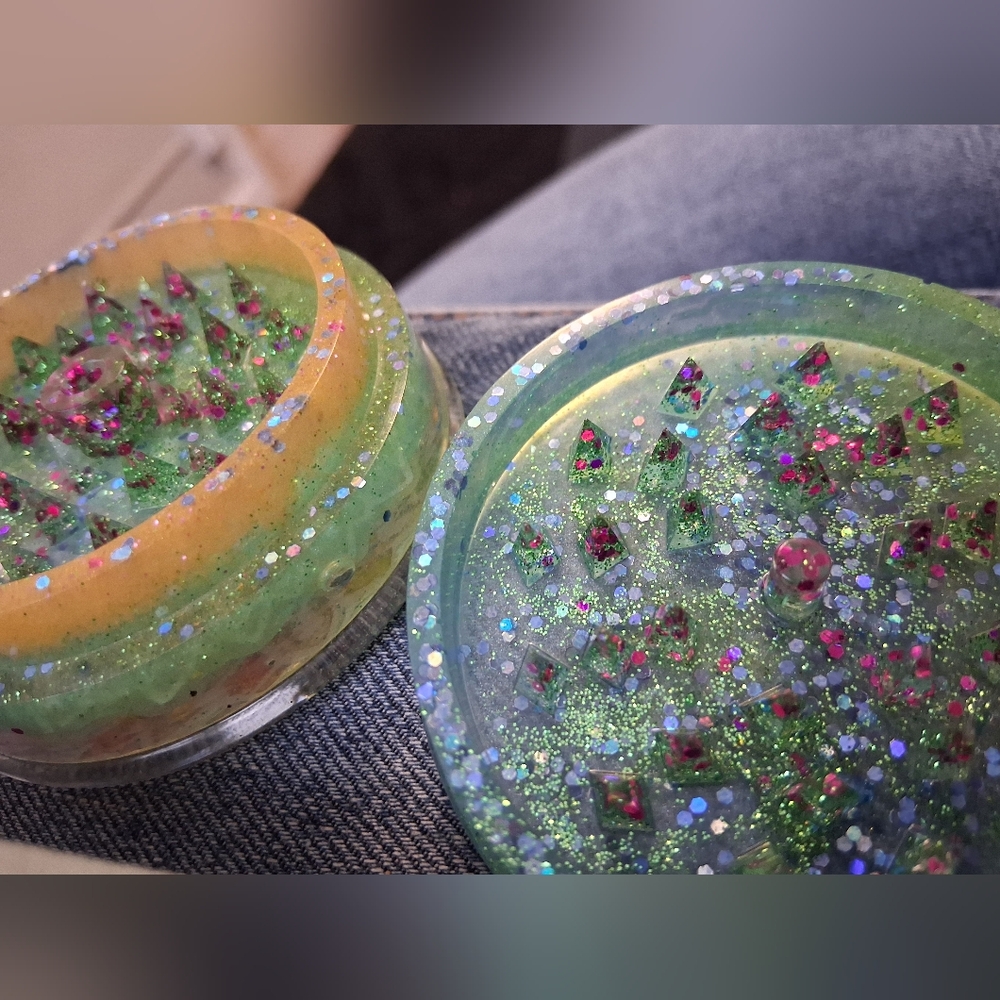 Handmade Transparent Herb Grinder with Blue Accents